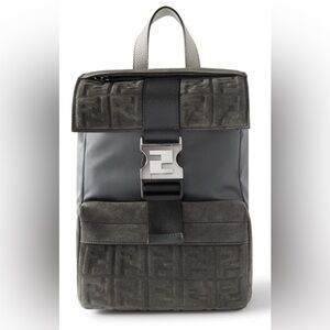 Fendi - Mini Leather-Trimmed Logo-Embossed Suede and Shell Sling Backpack